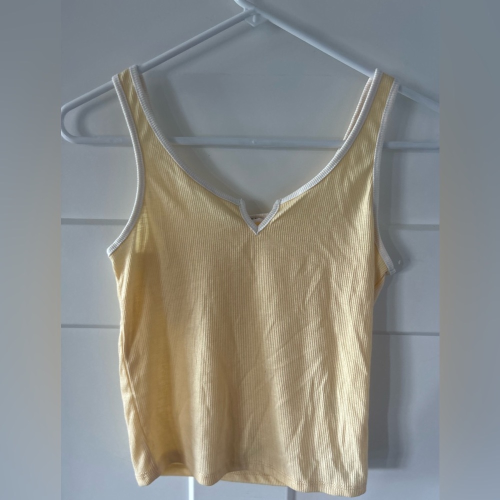 Pink Rose Yellow Rib Crop Tank Top - Small